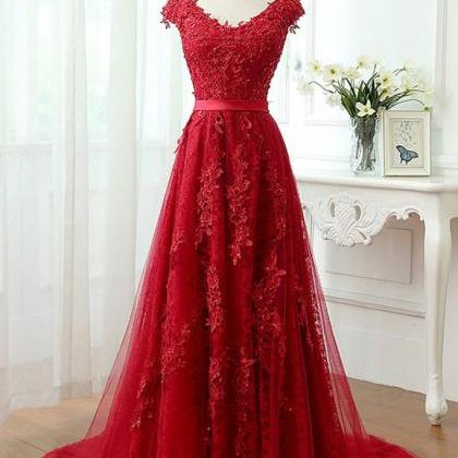 Charming Red Tulle Applique Lace Pr..