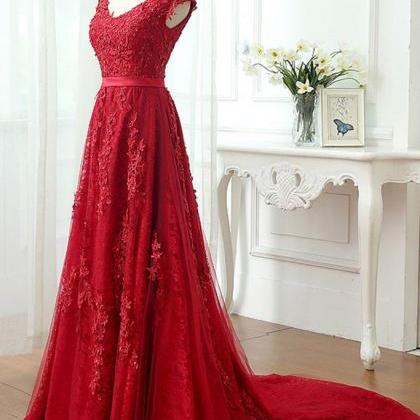 Charming Red Tulle Applique Lace Pr..