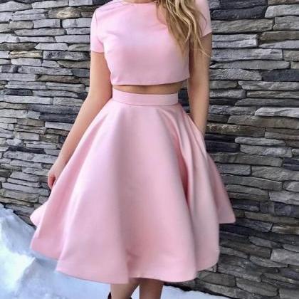 Pink Satin Short Sleeves Two Piece ..