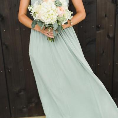 2017 Sage Green Long Bridesmaid Dress,Halter Pleat Long Evening Dress(Color 50)
