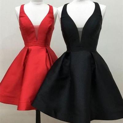 Simple V Neck Homecoming Dress,Backless Party Dress,2018 Gradutaion Dresses