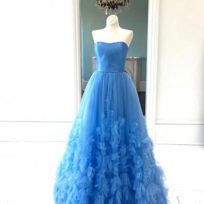 Gorgeous Strapless Tulle Formal Gowns,Long Prom Dress
