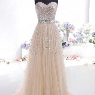 Sweetheart Sequins Tulle Prom Dress Elegant Long Party Dresses