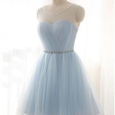 Light Blue Short Bridesmaid Dress Women Tulle Backless Party Dresses
