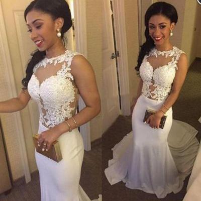 White mermaid prom dress,pretty lace long prom dress,evening dress,formal dresses