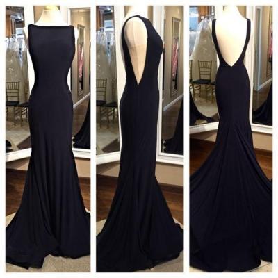 Backless Prom Dress,Fitted Prom Dress,Mermaid Evening Dress,Black Evening Gowns,Sleeveless Party Gowns