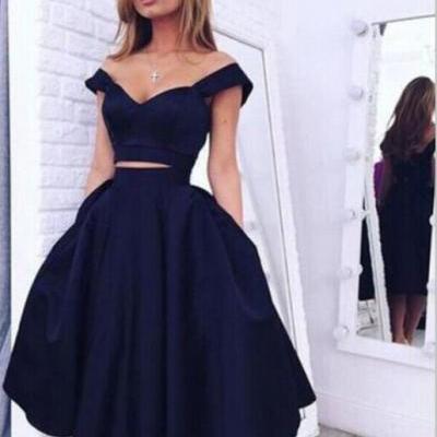 Vintage style a line homecoming dress,two piece homecoming dress,navy blue homecoming dresses,evening dresses