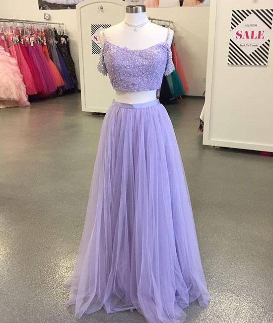 light purple two piece prom dress