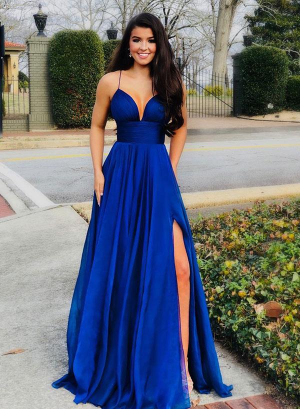 blue long dress prom