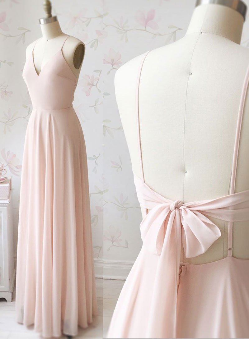 light pink simple prom dress