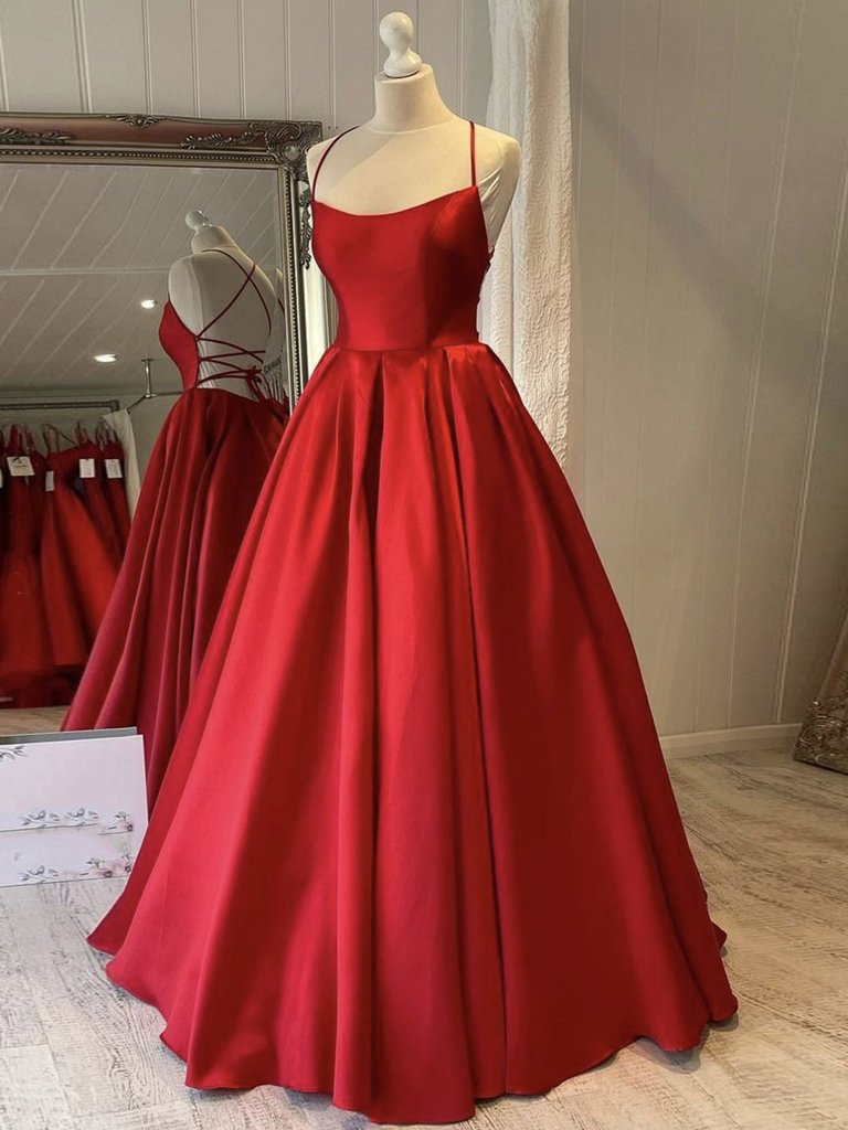 Simple Red Satin Long Prom Dress,Evening Dress,A line Evening Gown
