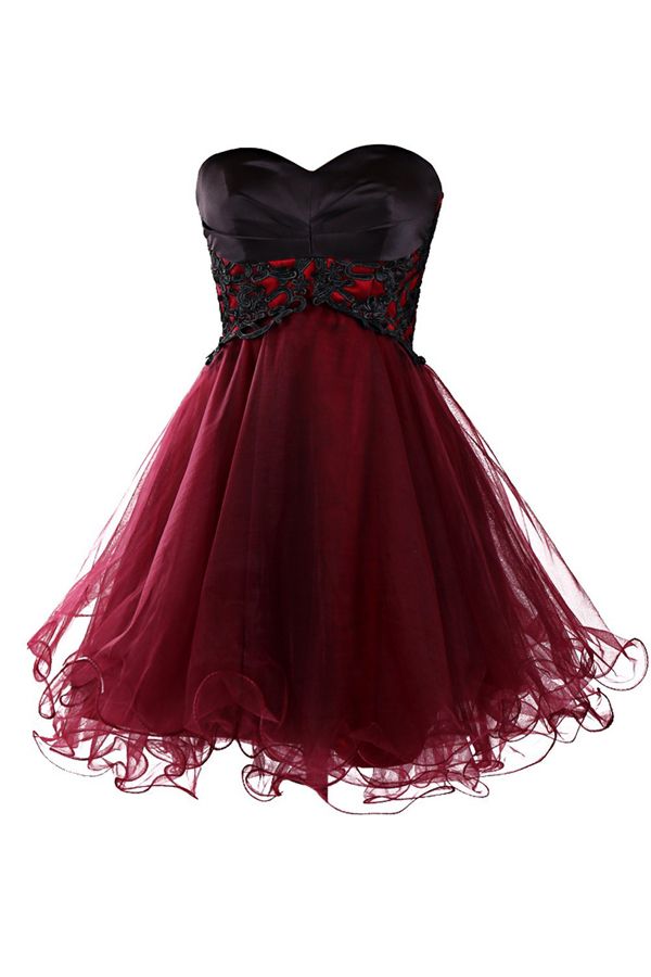 Charming Wine Red Tulle Short Lace Up Prom Gown 2016, Burgundy Mini ...