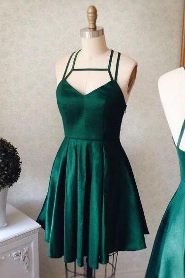 Emerald Green Halter Backless Homecoming Dress,Short Prom Dress,Cute Party Dress,Graduation Dress