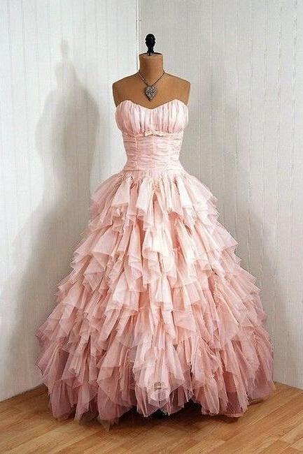 Pink Sweetheart Prom Dress,Ball Gowns For Women,Strapless Formal Dresses