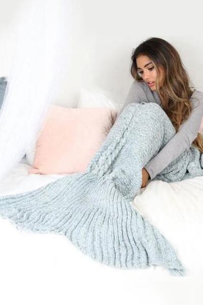 Mermaid Tail Blanket ,Handmade Knitted Soft Mermaid Blanket,Grey Mermaid Blanket