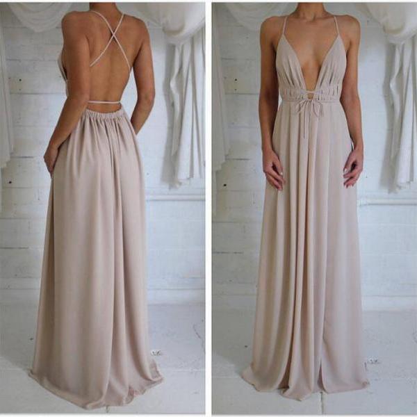 Nude Low-back With Elastic Waistband Prom Dress Cross-over Straps ...
