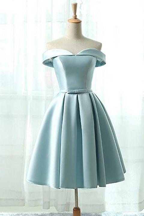 A-Line Sky Blue Homecoming Dress,Off The Shoulder Bridesmaid Dresses on ...